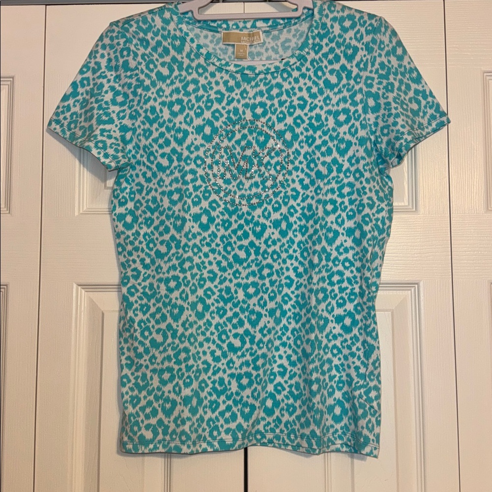 Micheal Kors Turquoise Leopard Print T-Shirt